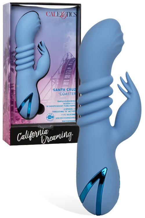 Santa Cruz 8″ Thrusting G Spot Rabbit Vibrator With Triple Flicking Teaser Rabbit Vibrators Blue